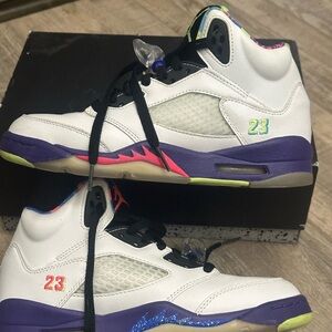 Jordan Kids White and Purple Sneakers with Neon Accents